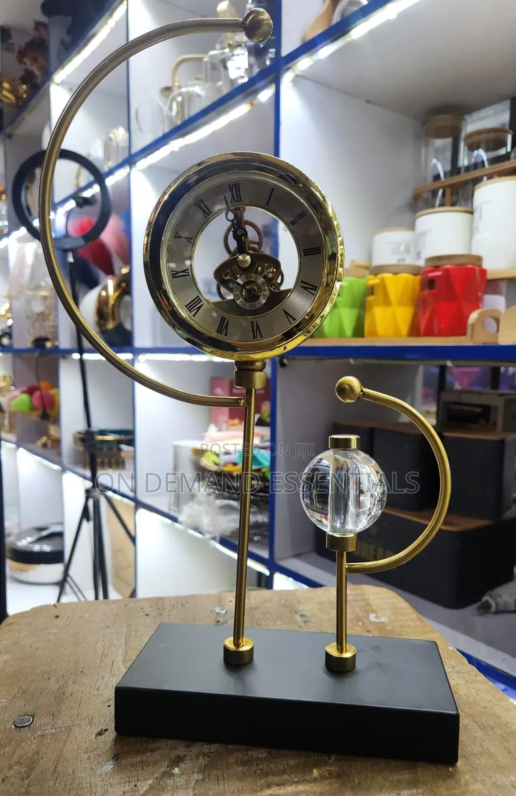 Golden Celestial Stand Clock With Clear Globe/Crystal Ball