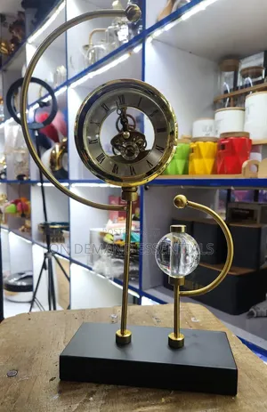Golden Celestial Stand Clock With Clear Globe/Crystal Ball