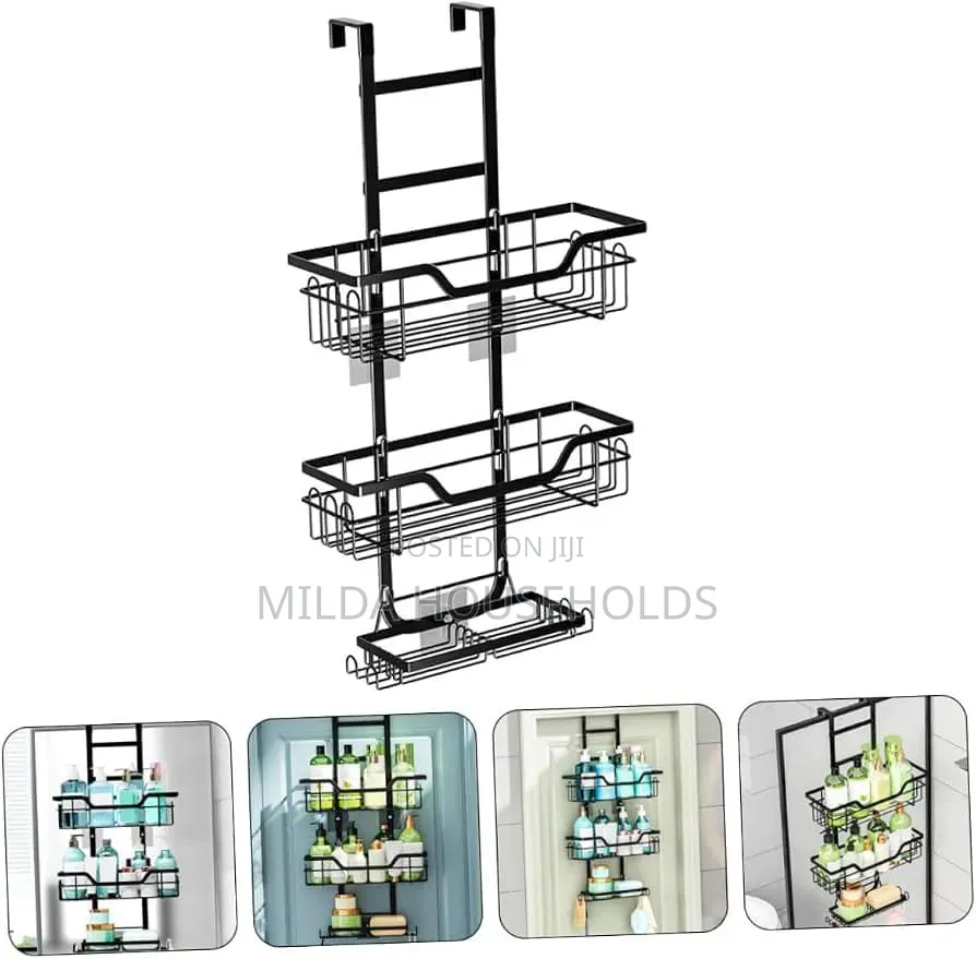 3 Layer Behind the Door Metallic Bathroom Shelf Shower Caddy