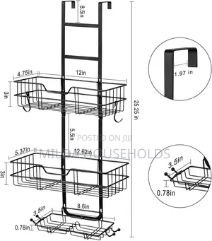 3 Layer Behind the Door Metallic Bathroom Shelf Shower Caddy