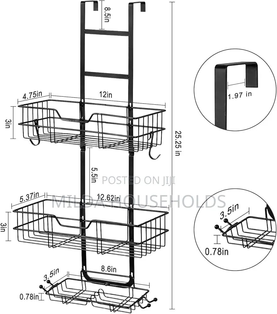 3 Layer Behind the Door Metallic Bathroom Shelf Shower Caddy