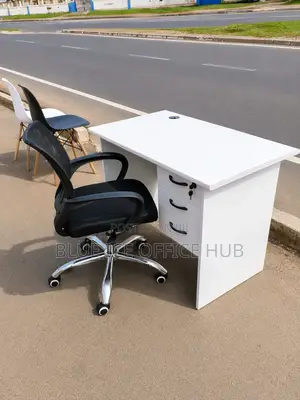 White Office Desk With Imported Mesh Office Chair