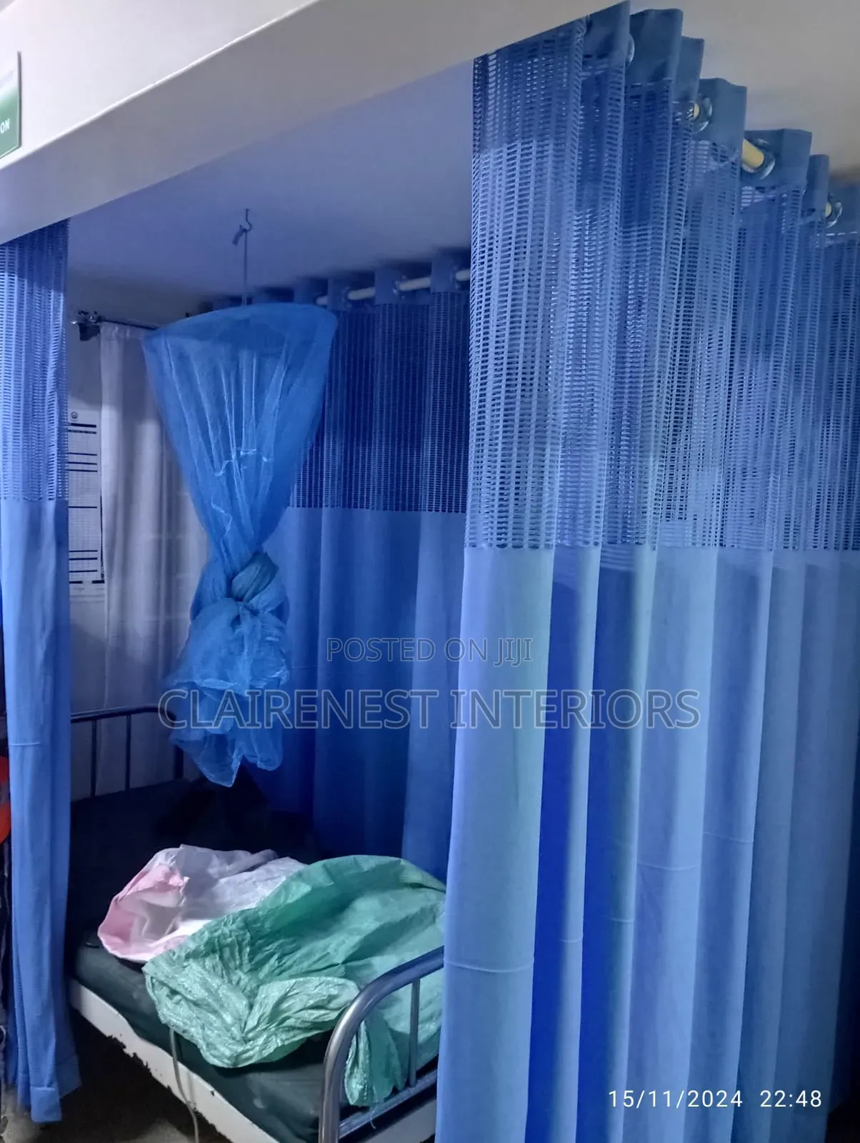 Safety Meets Comfort, Cream and Blue Eyelates Hospital Curtains