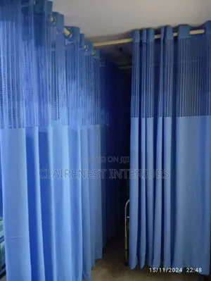 Practical and Elegant Cream and Blue Hospital Curtains