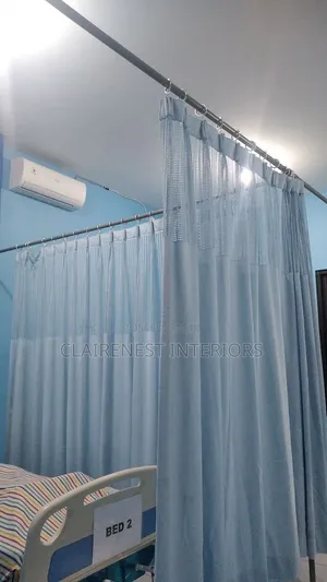 Smart Hospital Interiors Blue Curtains