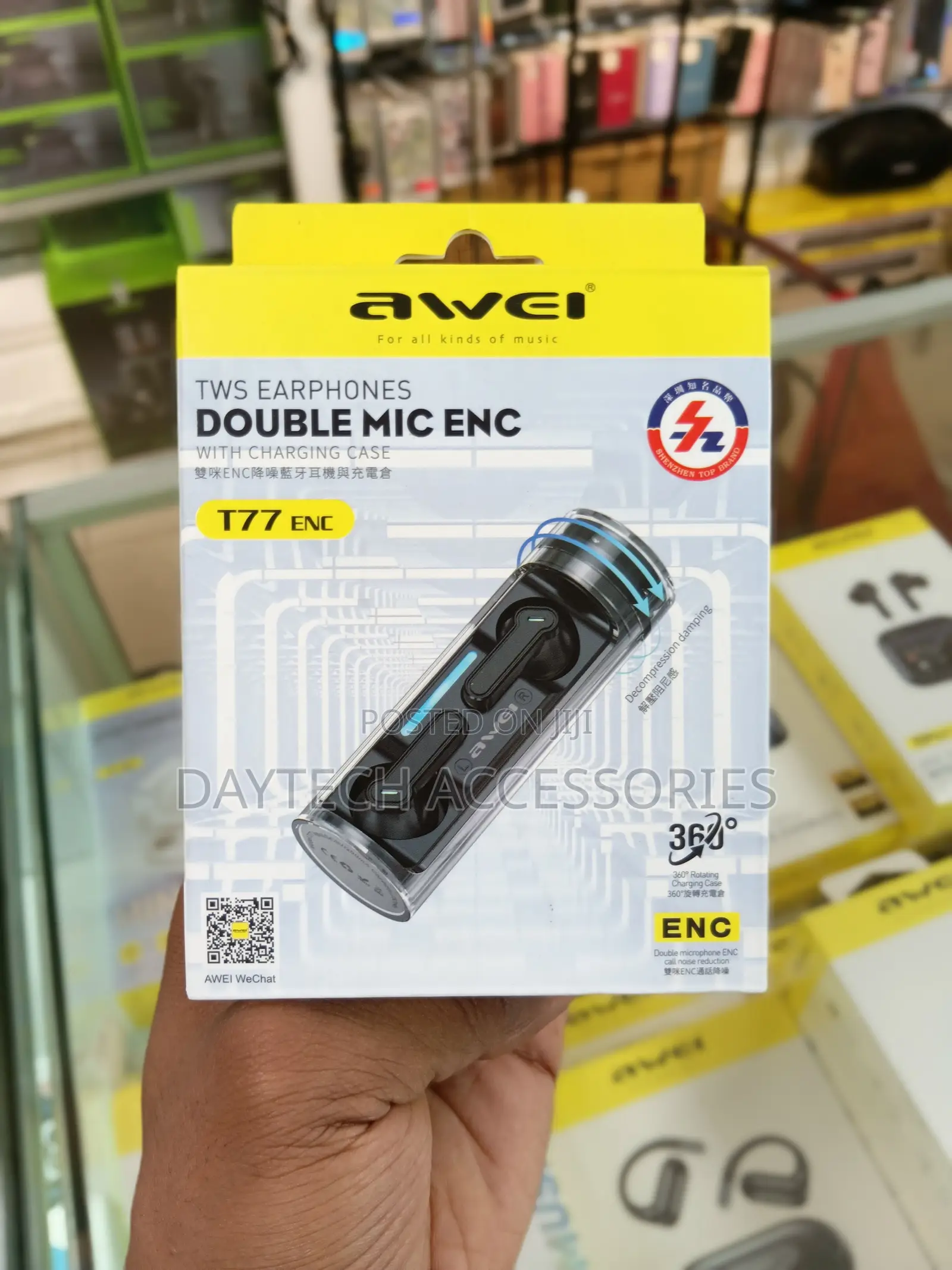 Awei T77 ENC TWS Earphones Transparent-Styled Wireless Earbud Set.
