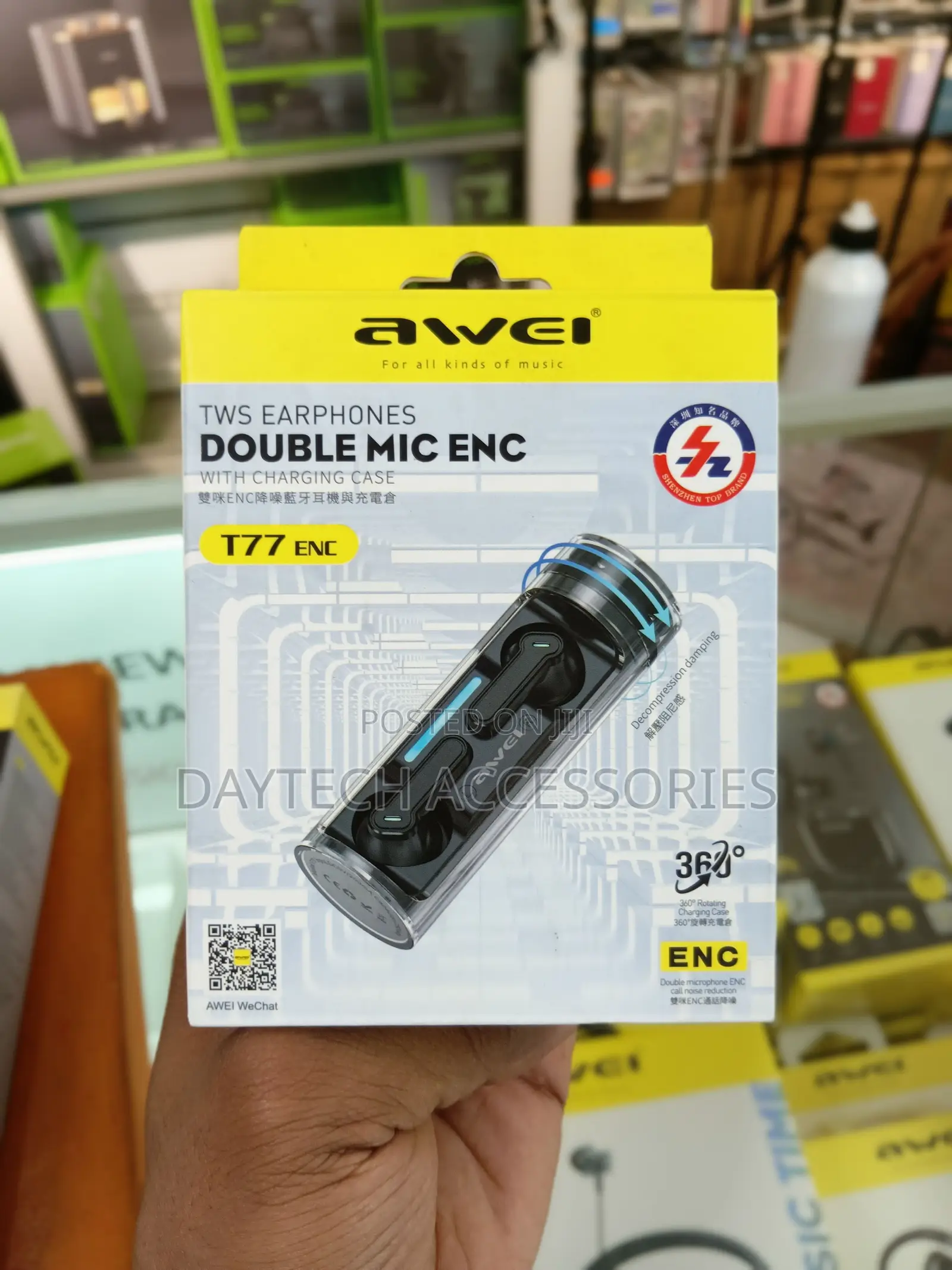 Awei T77 ENC TWS Earphones Transparent-Styled Wireless Earbud Set.