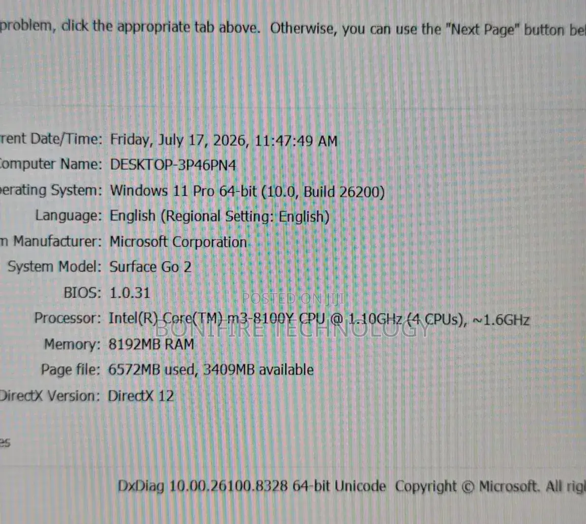 Laptop Microsoft Surface Go 2 8GB Intel Core M3 SSD 128GB
