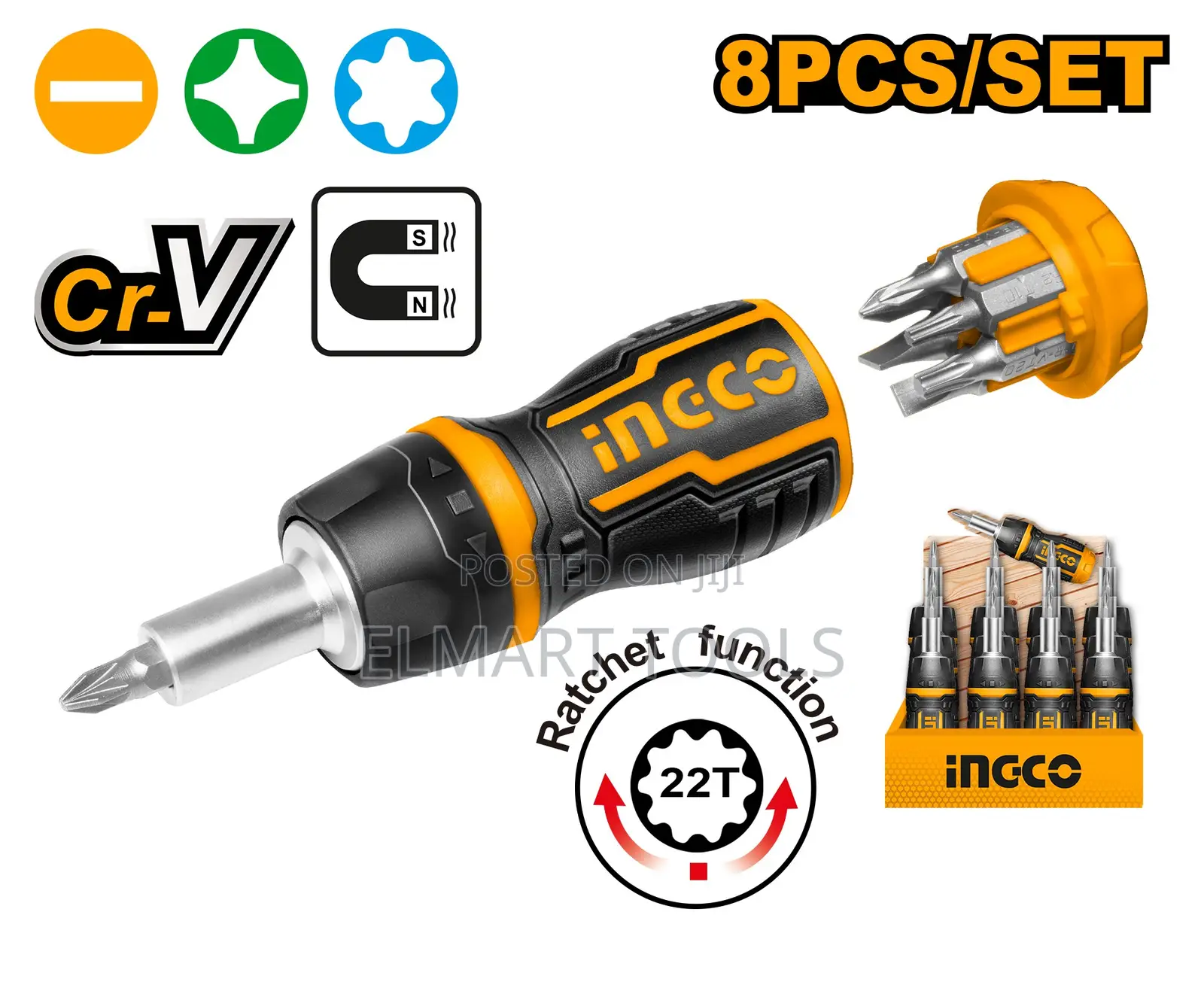 Ingco AKISDS1728 8 in 1 Stubby Ratchet Screwdriver Set