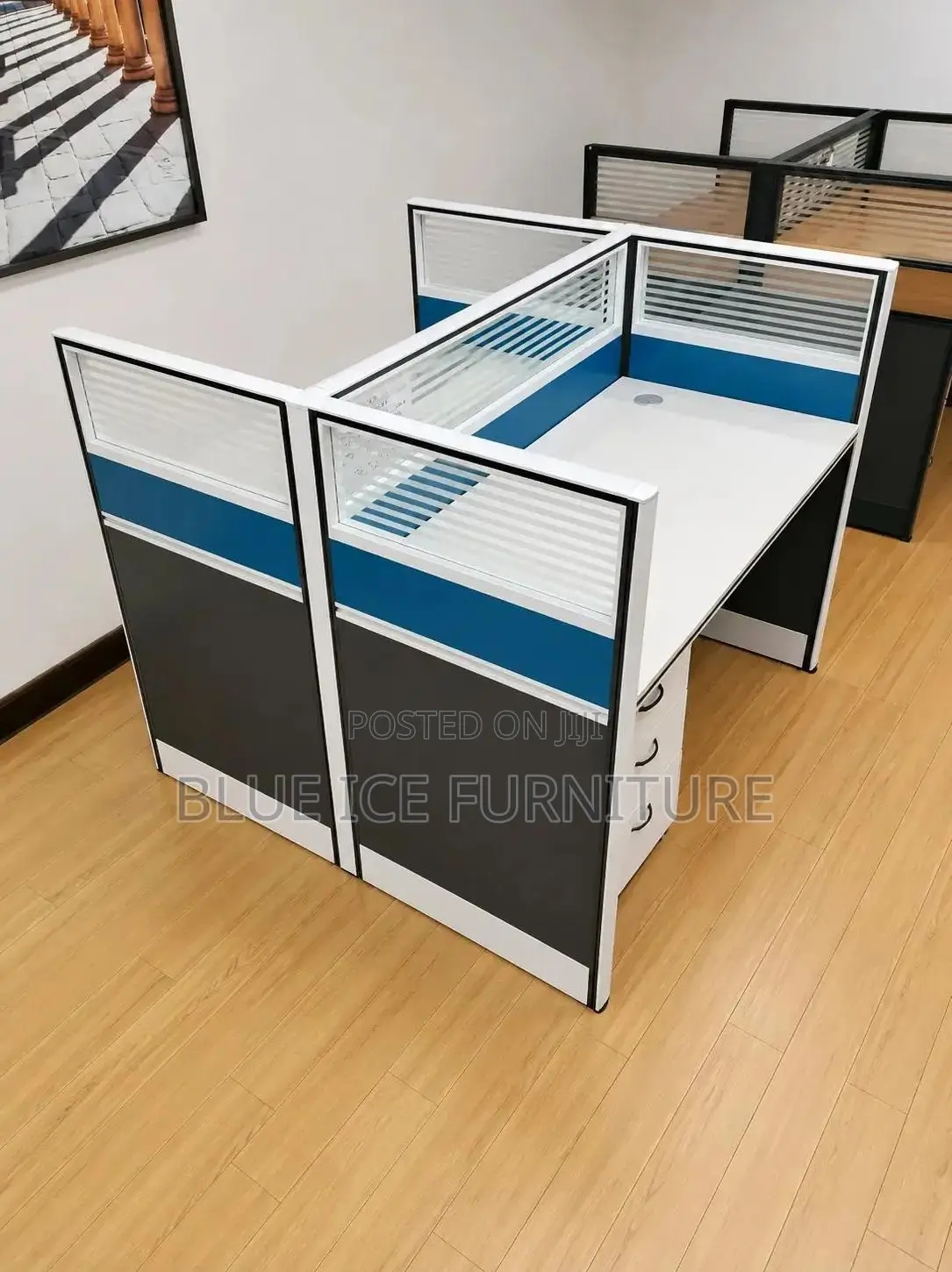 Modern Office Cubicle 2-Way Workstation Desk Set