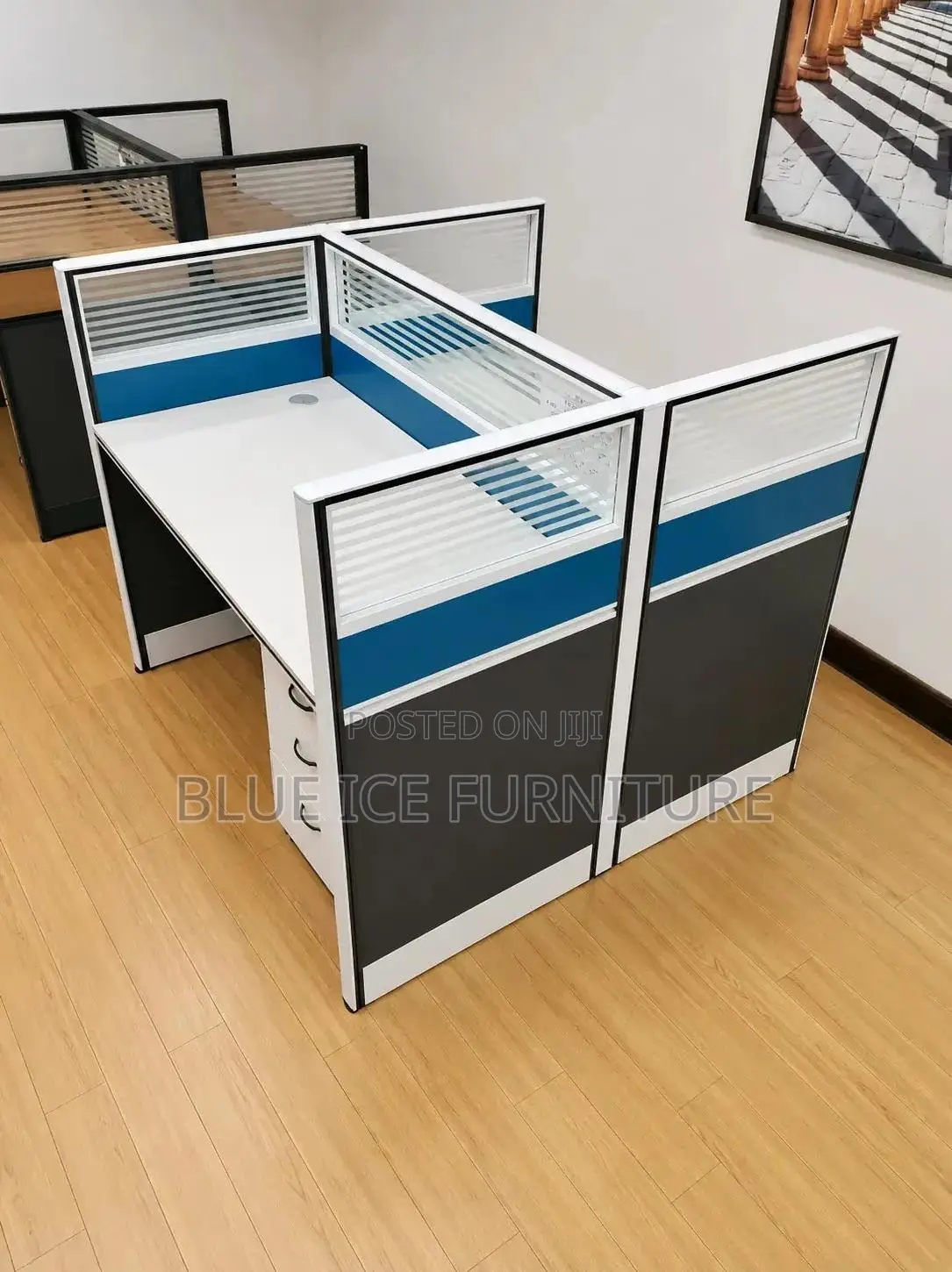 Modern Office Cubicle 2-Way Workstation Desk Set