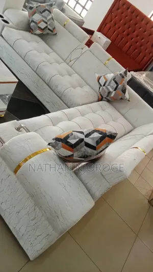 Luxury Modern 5-Seater Sofa Set – White With Gold Finish (Very Clean)