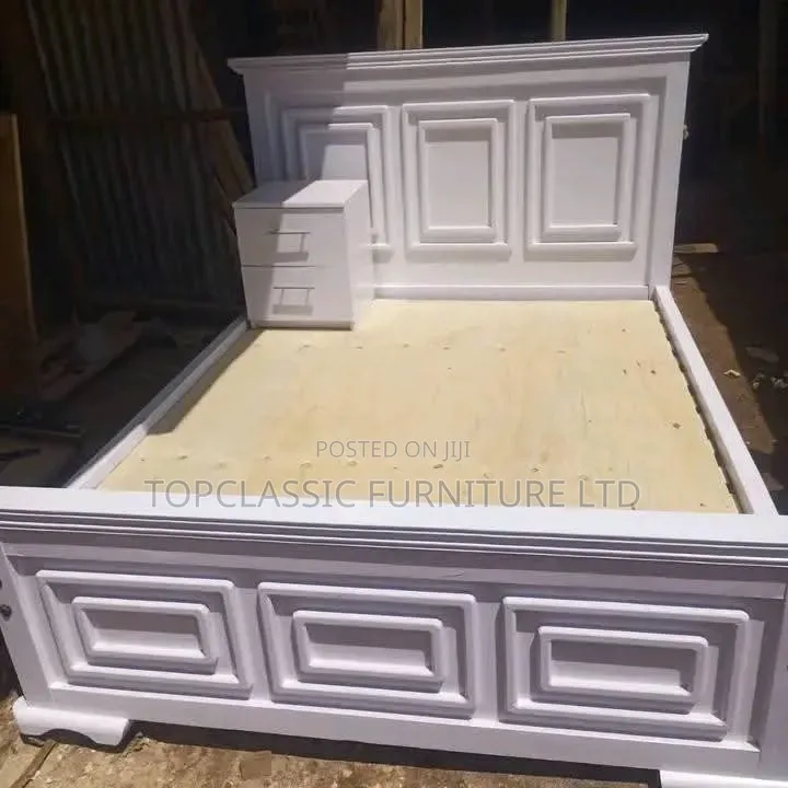 5x6 Panel Bed+ 1 Side Tables White 
