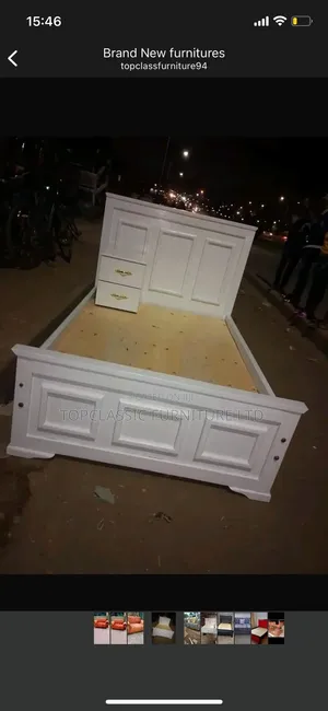 5x6 Panel Bed+ 1 Side Tables White 