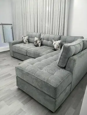 6-Seater L Seat – Light Grey Tufted Sofa