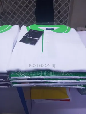 White Body Green Collar Poloshirts in Wholesale and Single Orders