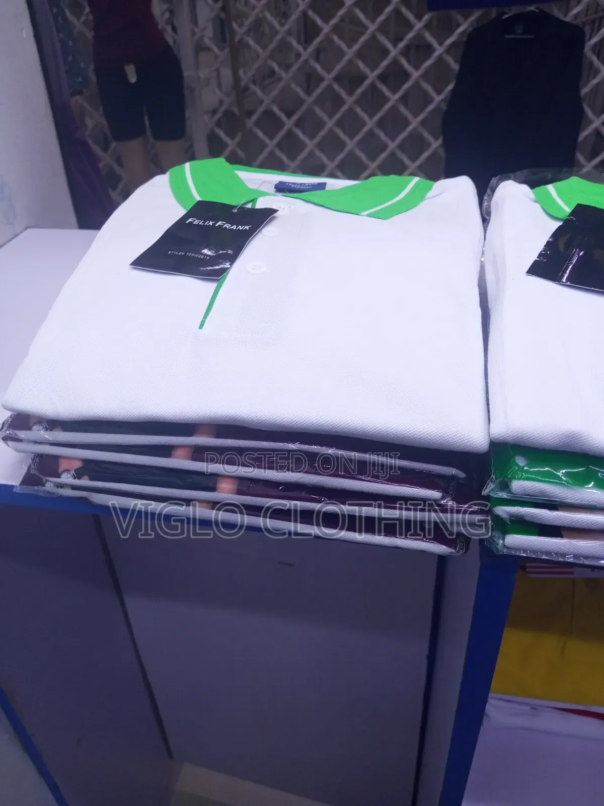 White Body Green Collar Poloshirts in Wholesale and Single Orders