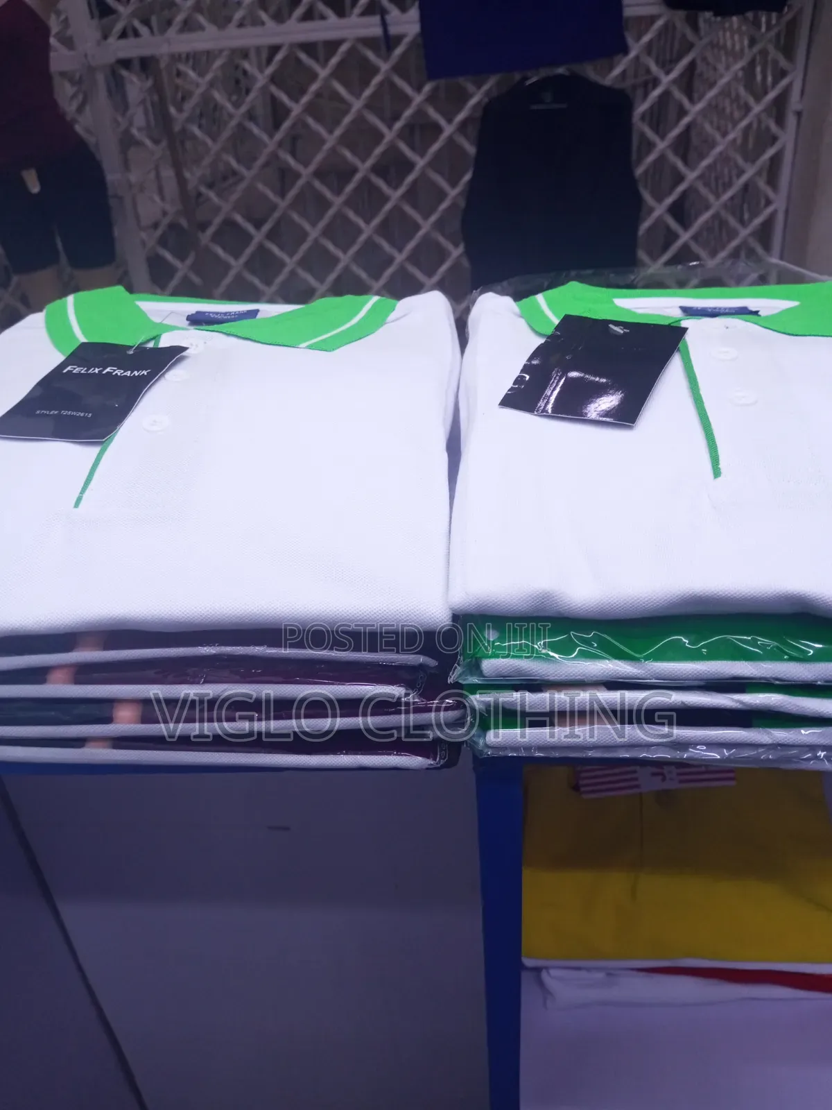 White Body Green Collar Poloshirts in Wholesale and Single Orders