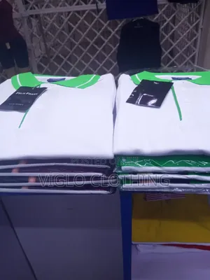 White Body Green Collar Poloshirts in Wholesale and Single Orders