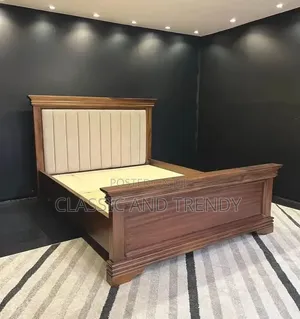 5x6 Wooden Bed With a Tufted Headboard