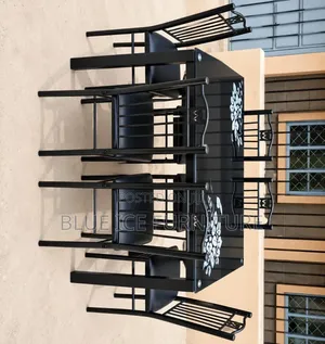 Modern 6-Seater Black Glass Dining Table Set With 6 Metal Chair