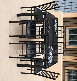 Modern 6-Seater Black Glass Dining Table Set With 6 Metal Chair
