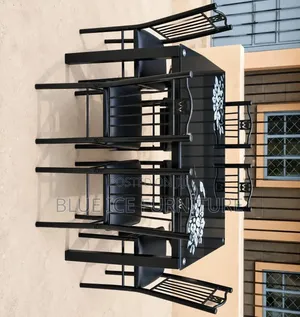 Modern 6-Seater Black Glass Dining Table Set With 6 Metal Chair