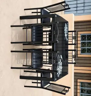Modern 6-Seater Black Glass Dining Table Set With 6 Metal Chair