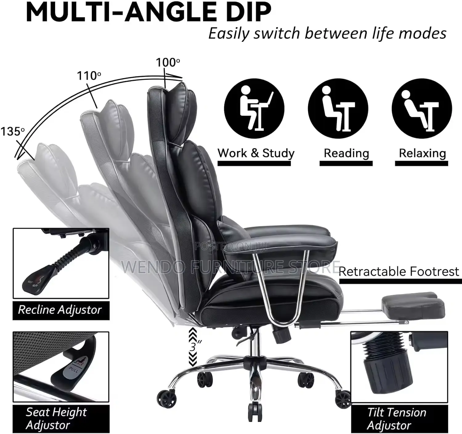 Office Chairs; Executive Leather Office Seat With Butterfly Backrest