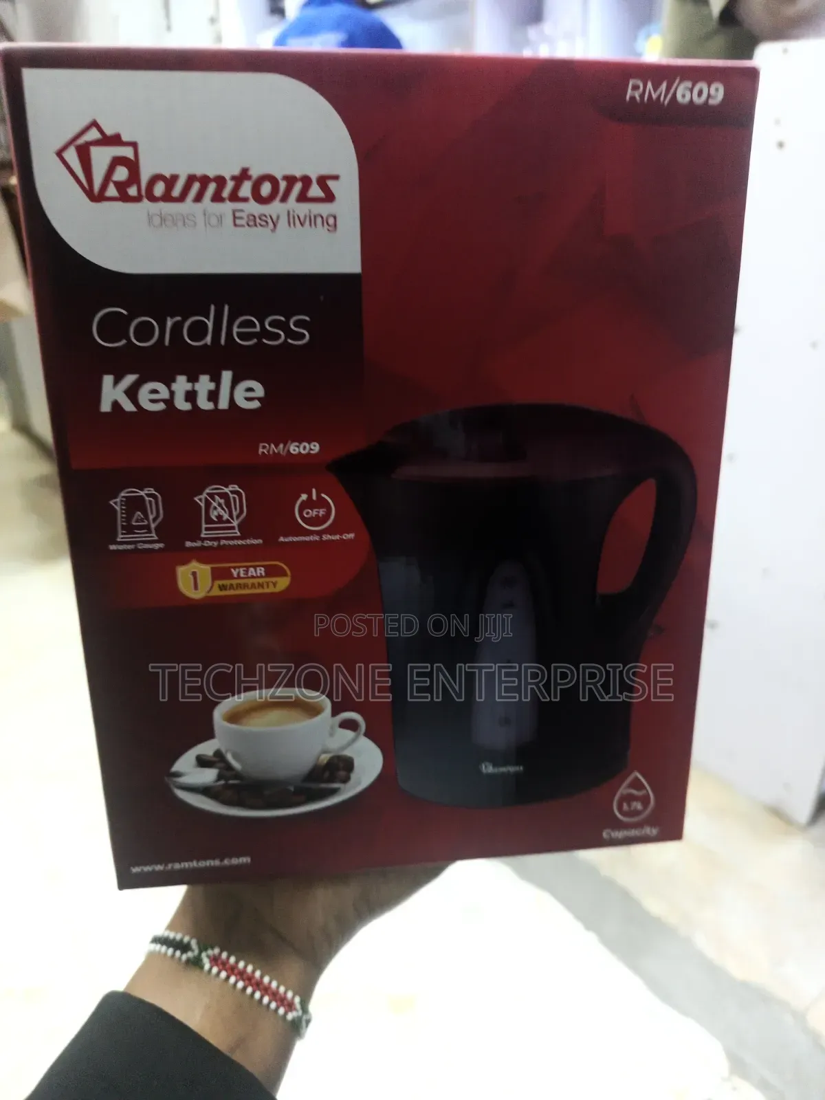 Ramtons RM/609-cordless Electric Kettle 1.7 Litres- Black Red 