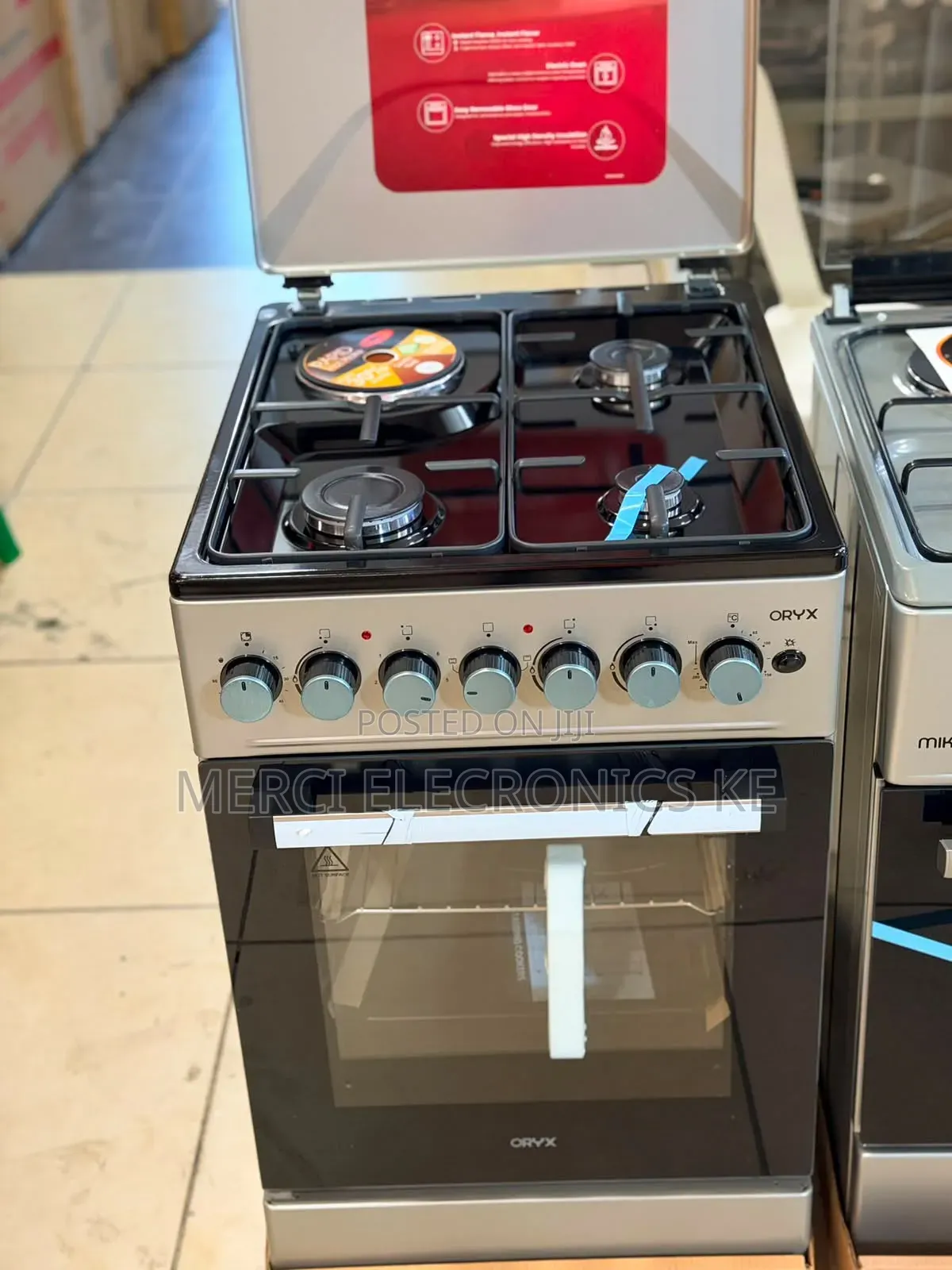 Mika ORYX 50x60cm Standing Cooker: 3 Gas Pool Jet Burners + 1 Electric