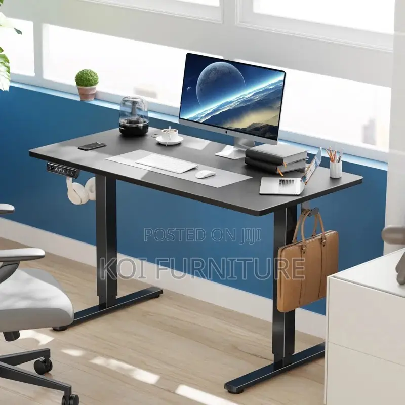 Office Desk; 1.2 Meters Adjustable Black Height Standing PC Desk