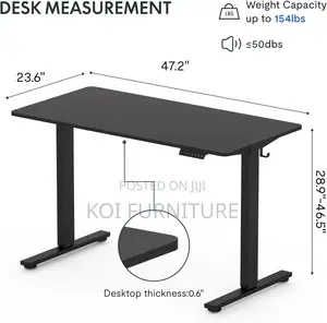 Office Desk; 1.2 Meters Adjustable Black Height Standing PC Desk