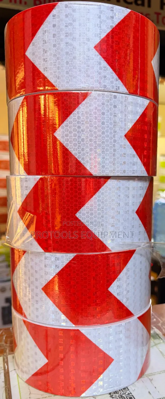 Red and White Arrow Reflective Safety Tape.