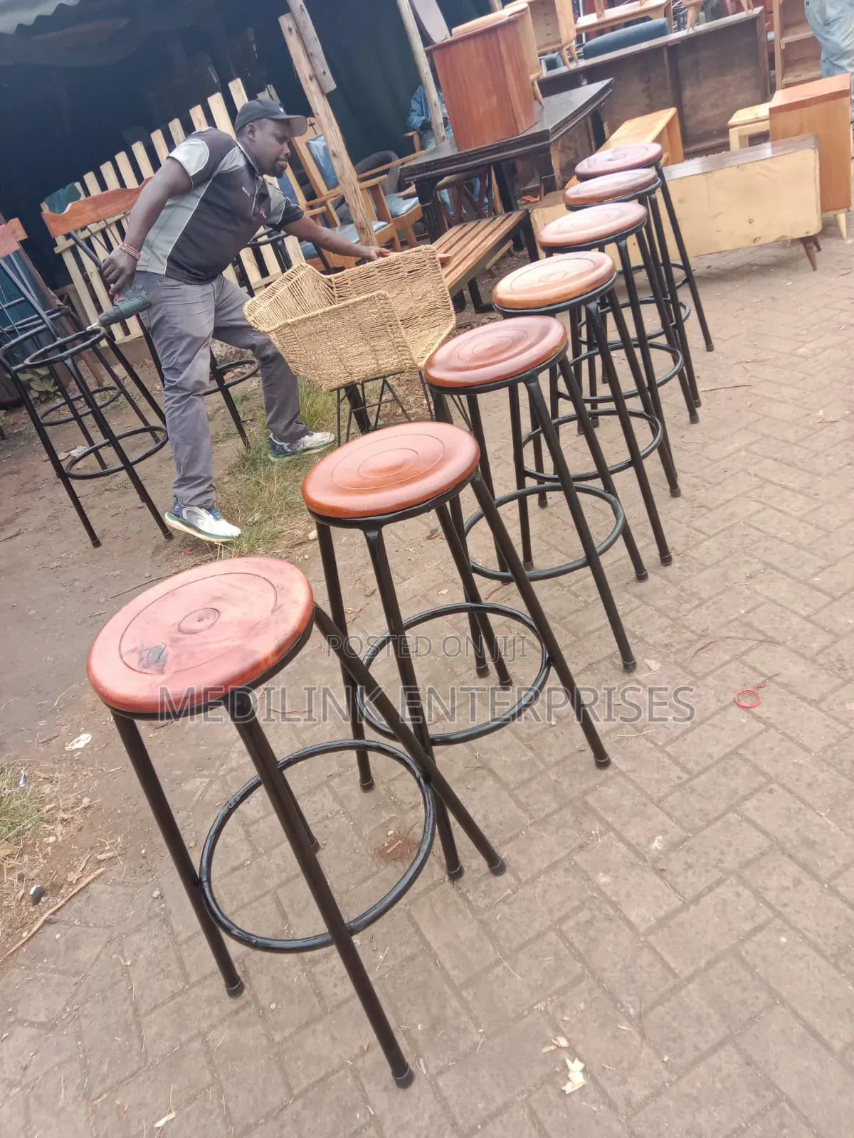Counter Set Stools Wooden Metallic