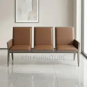 Office Sofa; Leather Cushioned Three Seaters Brown Office Bench