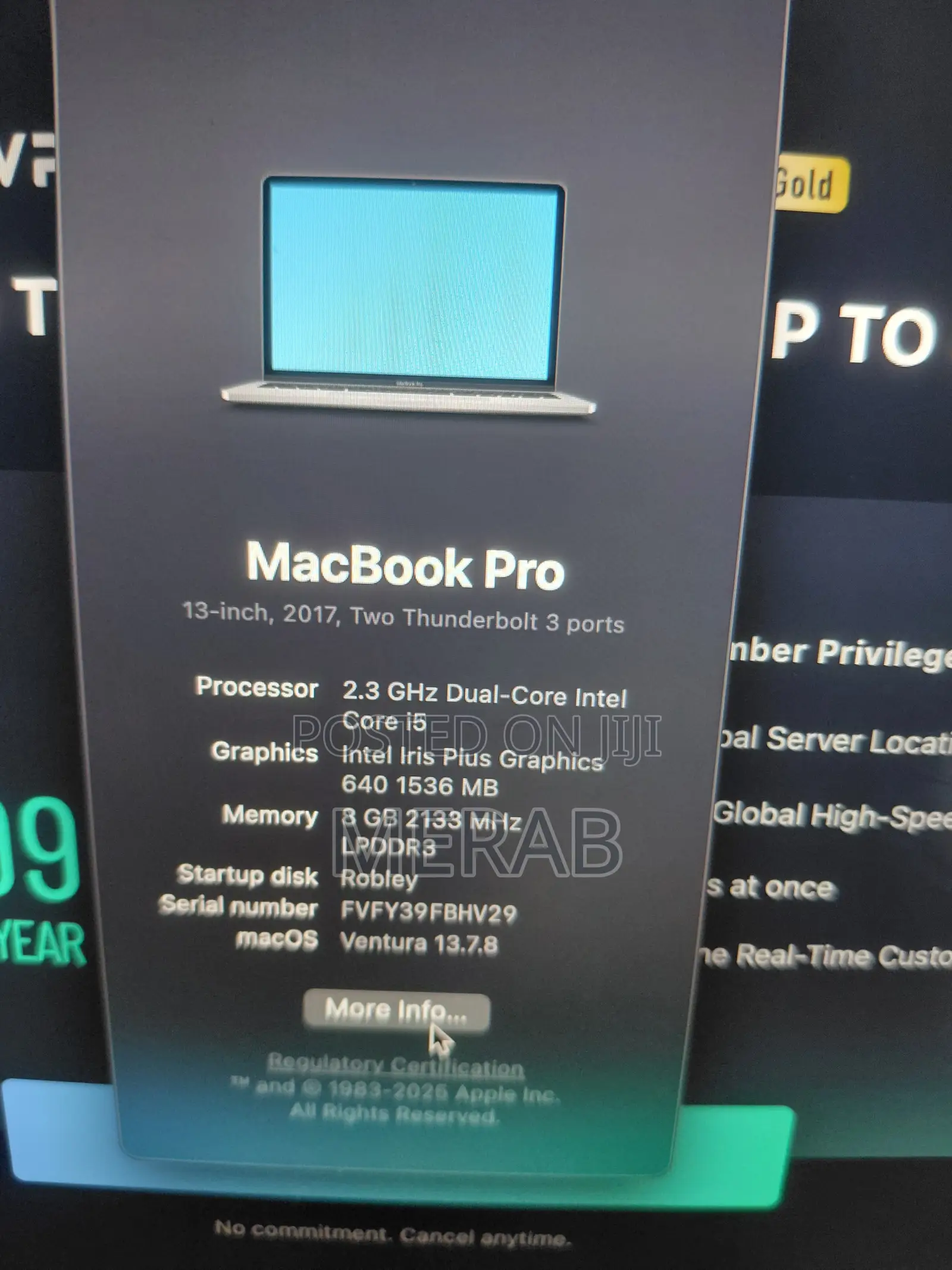 Laptop Apple MacBook Pro 2017 8GB Intel Core i5 SSD 256GB
