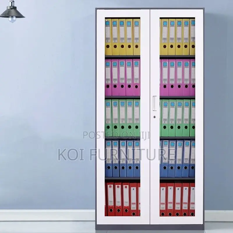 Office Cabinet; Two Door Tempared Full Glass Metallic Filing Cabinet