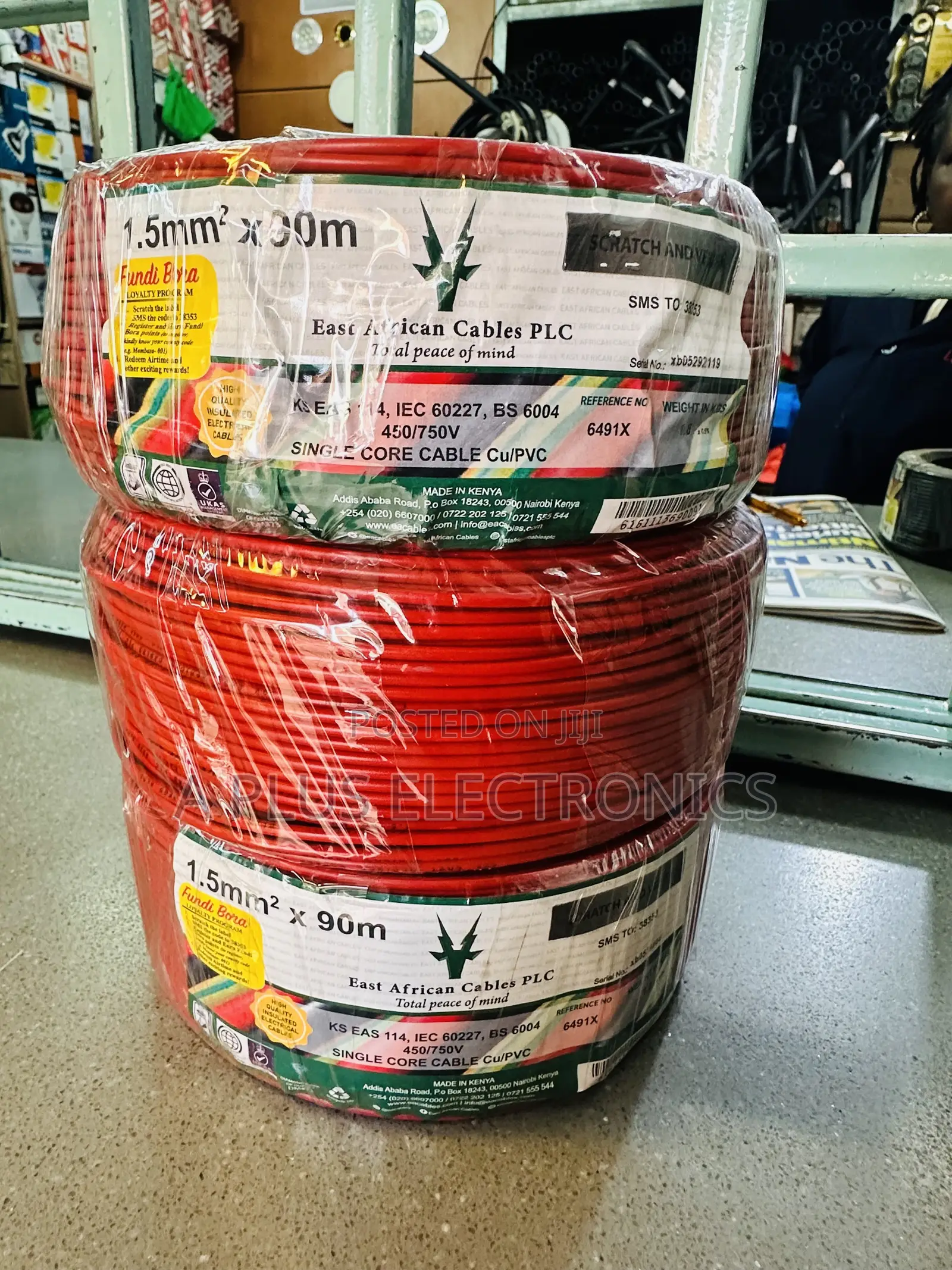 East Africa Cable 1.5mm Single Red 90m Pure Copper Cable Roll