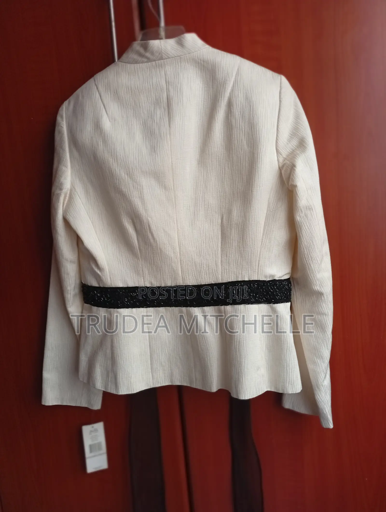 Elegant Ivory Black Women's Suit With Tie Belt–Allen by A.B.S