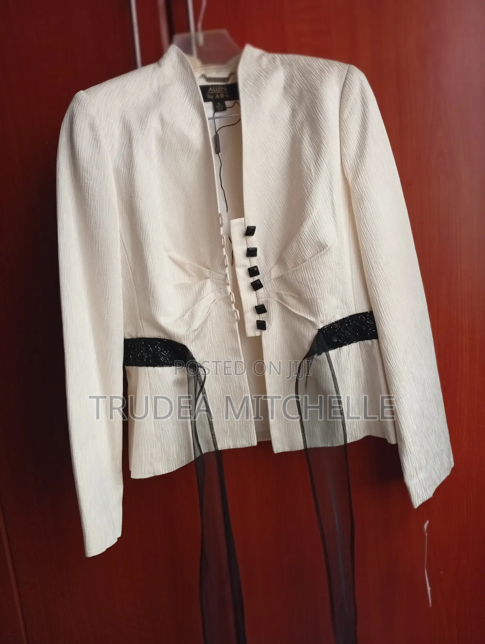 Elegant Ivory Black Women's Suit With Tie Belt–Allen by A.B.S