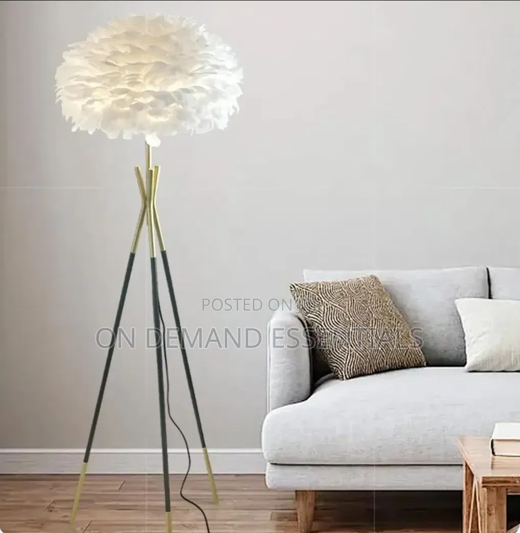 Floor Lamp for Living Room | Gold Stand With White Feather Shade