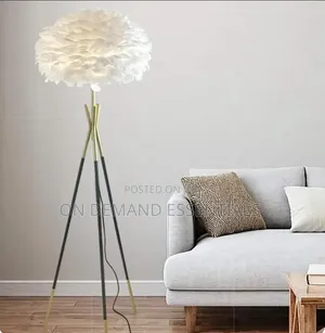 Floor Lamp for Living Room | Gold Stand With White Feather Shade