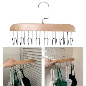 Multipurpose 8 Hook Solid Wood Bra Hanger