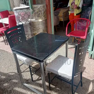 Grey Powder Coated Table With Marble Top of Black and Glitter
