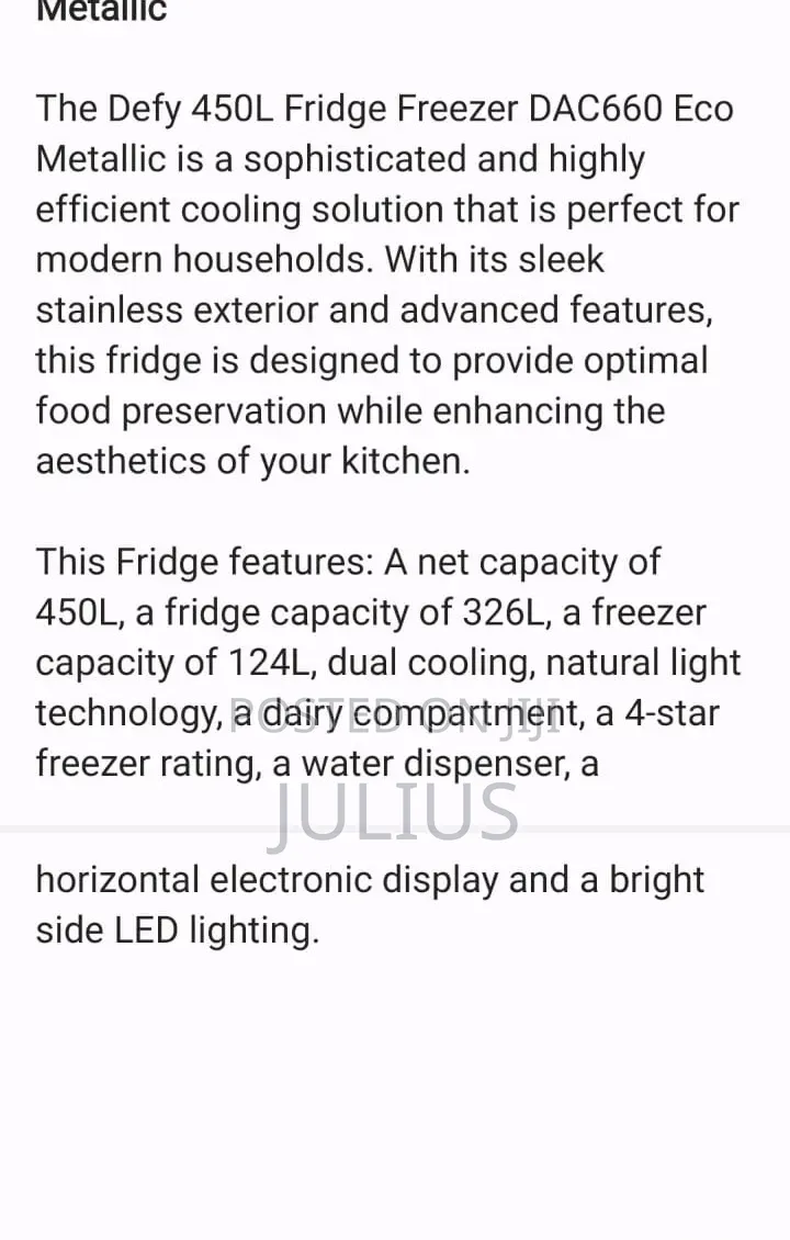Brand New Defy 450L Fridge Freezer DC660 Eco Metallic