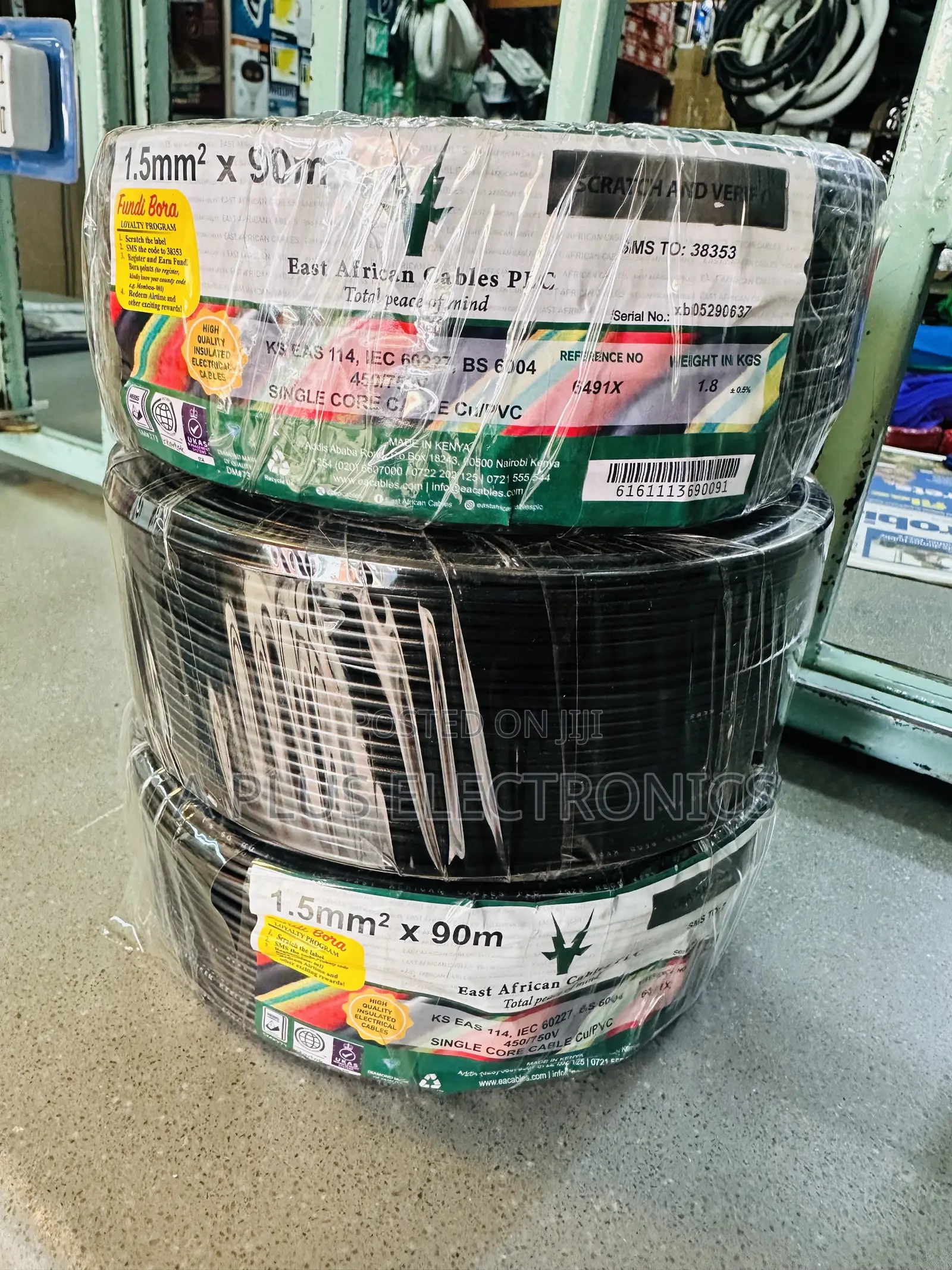 East Africa Cable 1.5mm Single Black 90m Premium Electrical Cable Roll