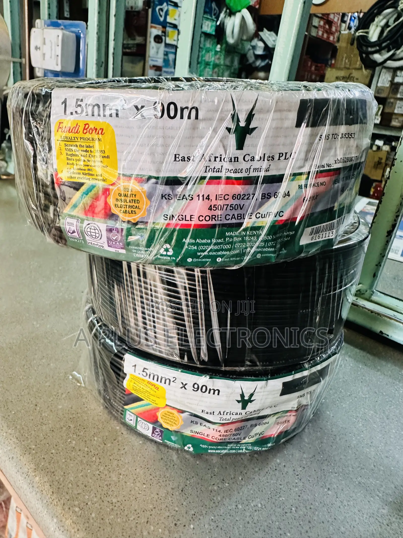 East Africa Cable 1.5mm Single Black 90m Premium Electrical Cable Roll