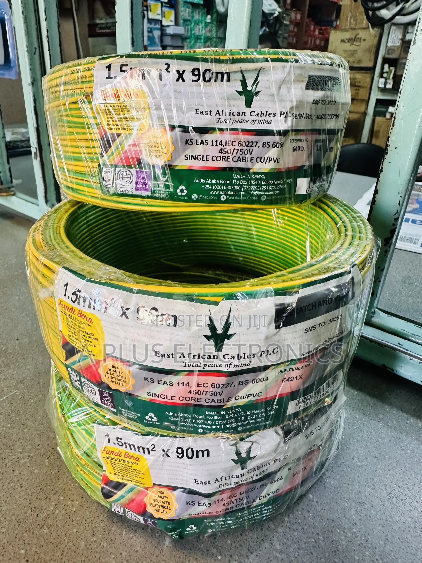 East Africa Cable 1.5mm Single Green Yellow 90m Electrical Wire