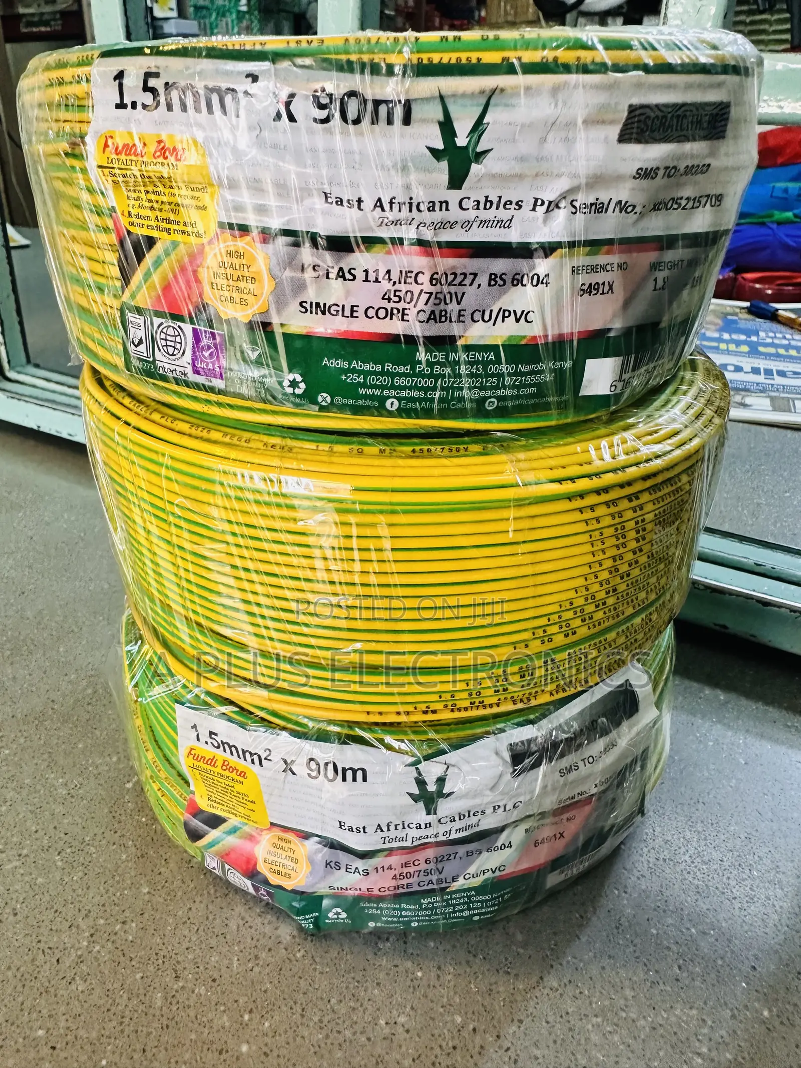 East Africa Cable 1.5mm Single Green Yellow 90m Earthing Cable